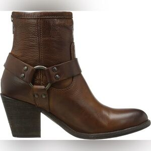 FRYE Women's Tabitha Harness Short Boot in Brown Leather